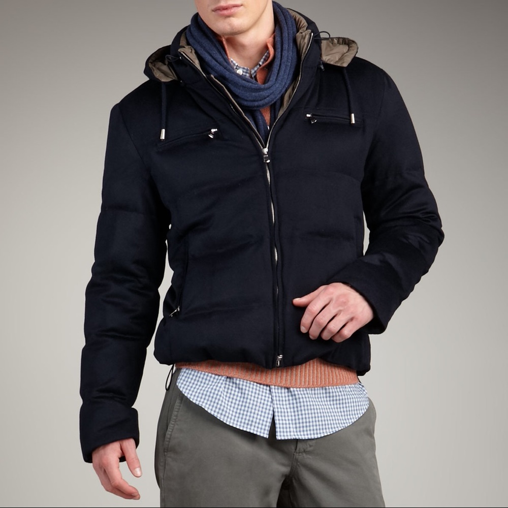 Brunello Cucinelli Men's Navy Hooded Puffer Jacket